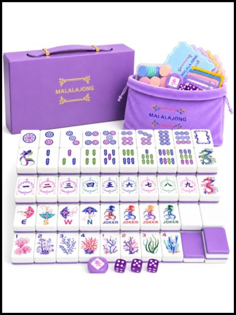168PC Mahjong Tile Set Purple Melamine American Game